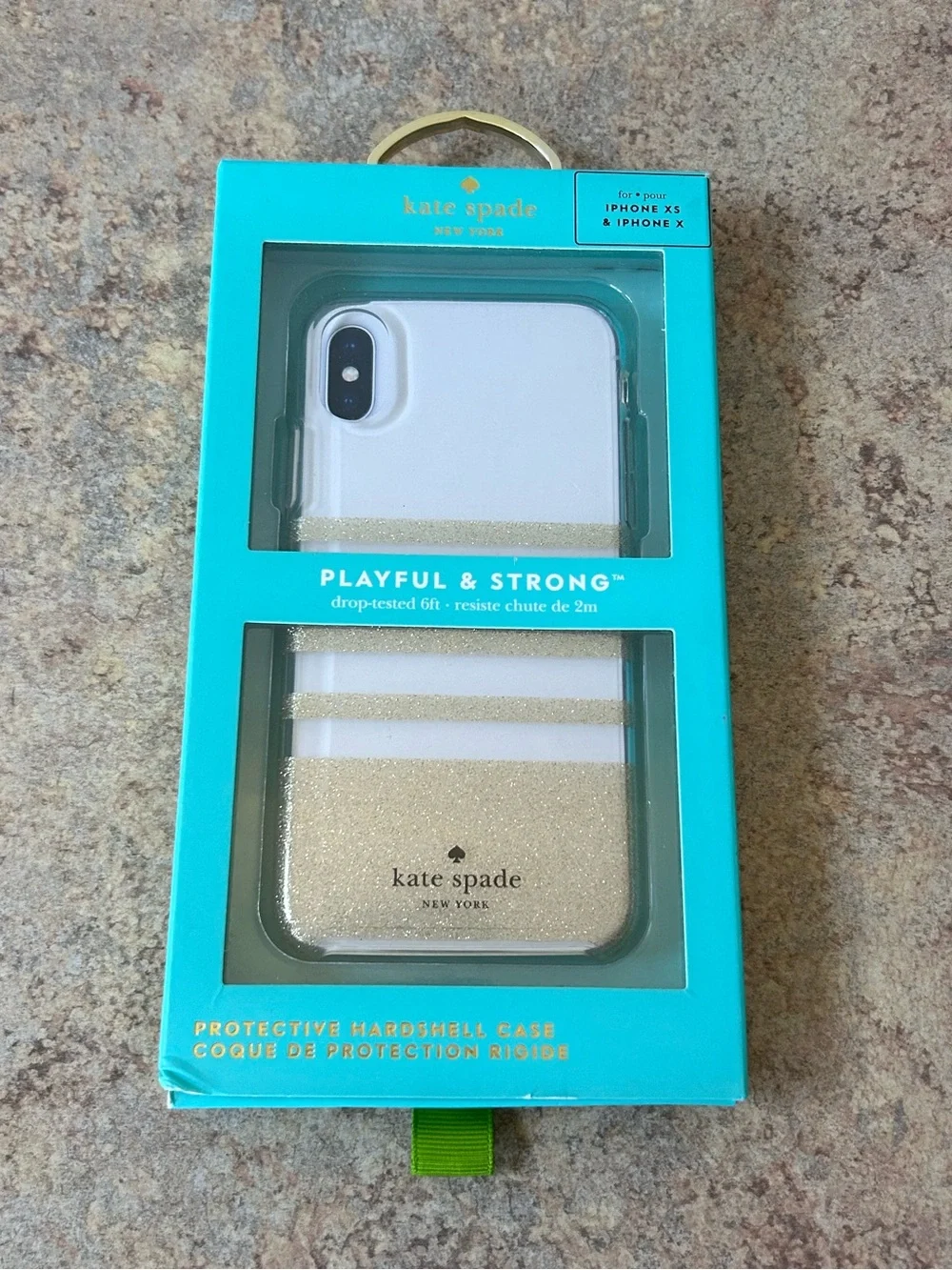 NWT Kate Spade iPhone XS/X Protective Hardshell Case w/Gold Glitter Design